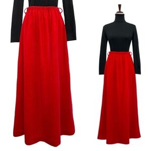 Vintage 70s Tumbleweeds Red Velvet Maxi Skirt Prairie Boho A-Line Size S